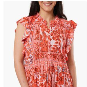NWT SUNNY LEIGH Presley Floral Flutter Sleeve Orange Tank Size S